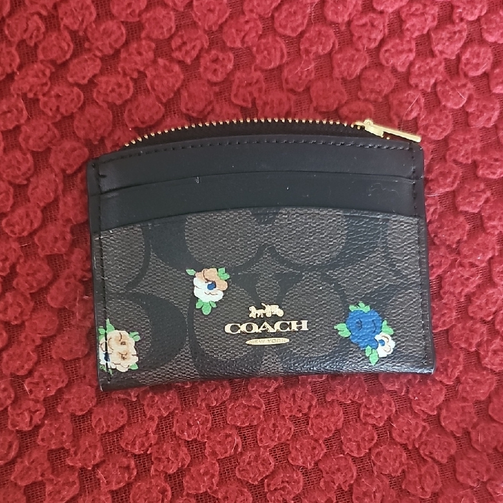 Coach Black and Blue Floral Card Holder